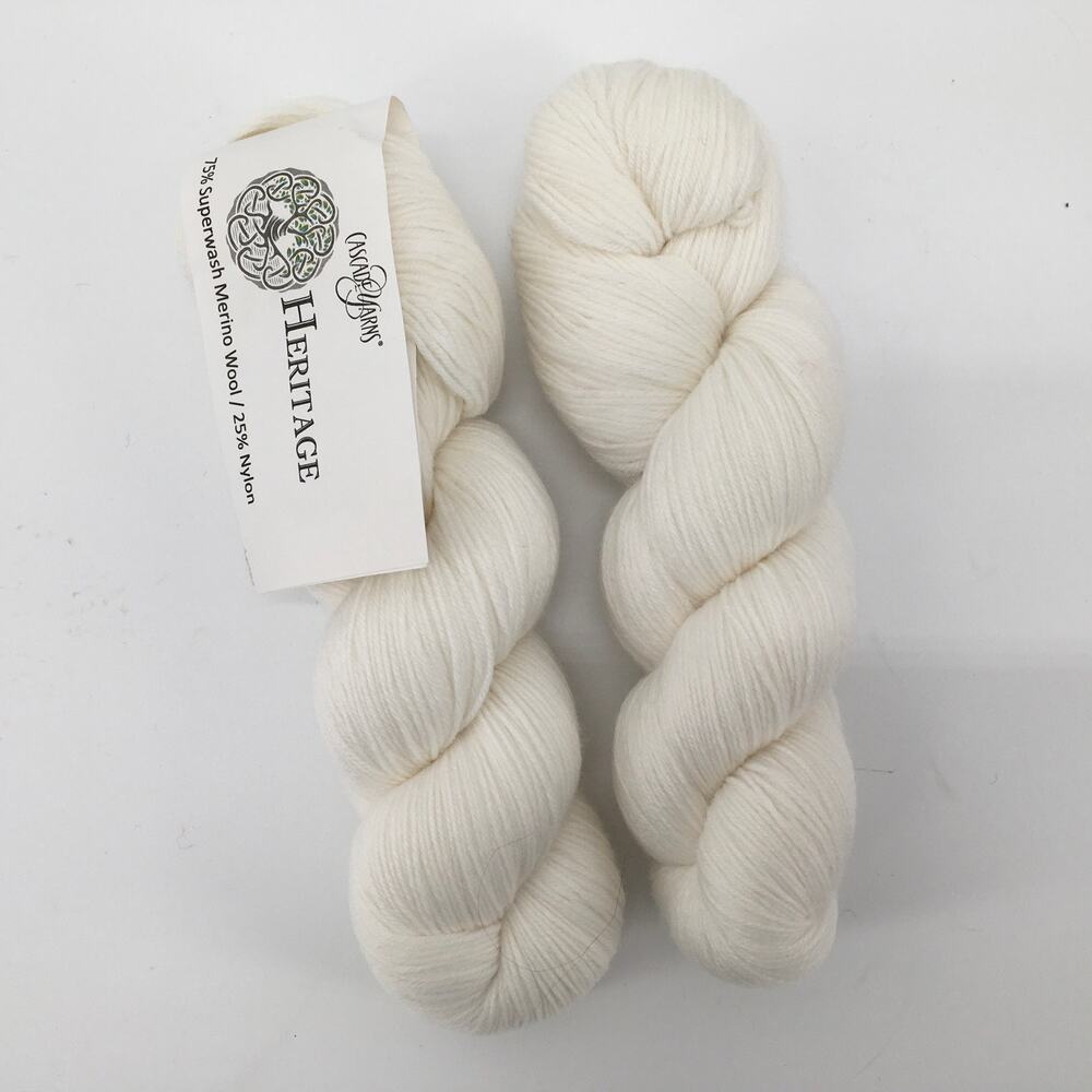 Cascade Yarn Heritage Solid White LOT OF 2 Fingering Sock Superfine Merino Wool